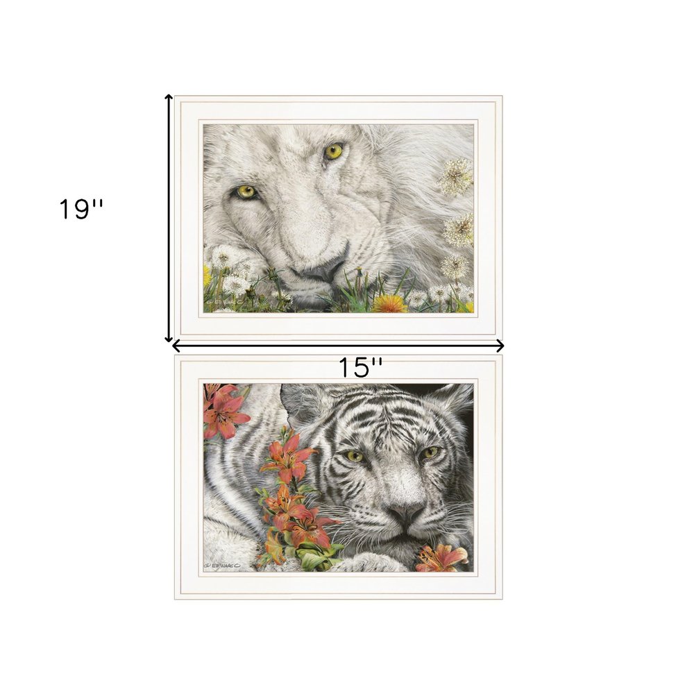 Set Of Two Tiger Lily Dandy Lion 1 White Framed Print Wall Art — view 3