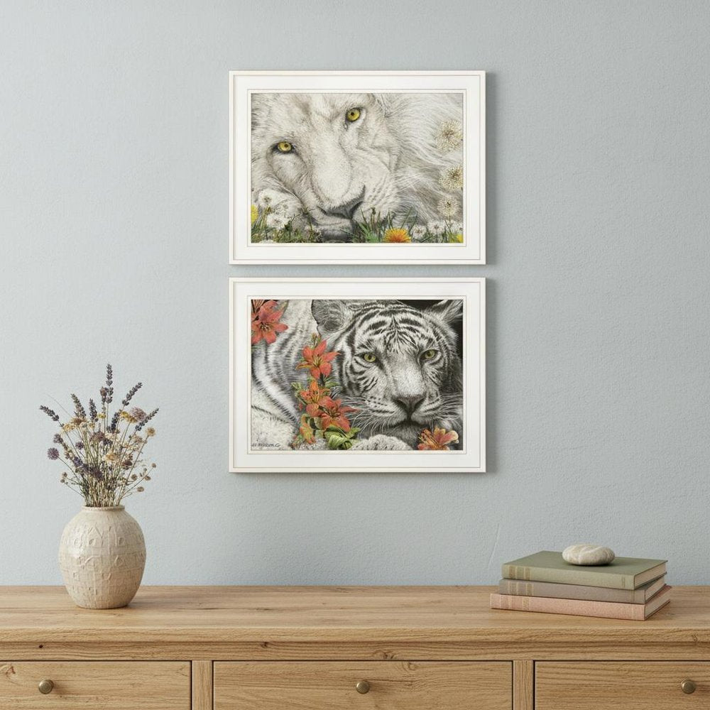 Set Of Two Tiger Lily Dandy Lion 1 White Framed Print Wall Art — view 4