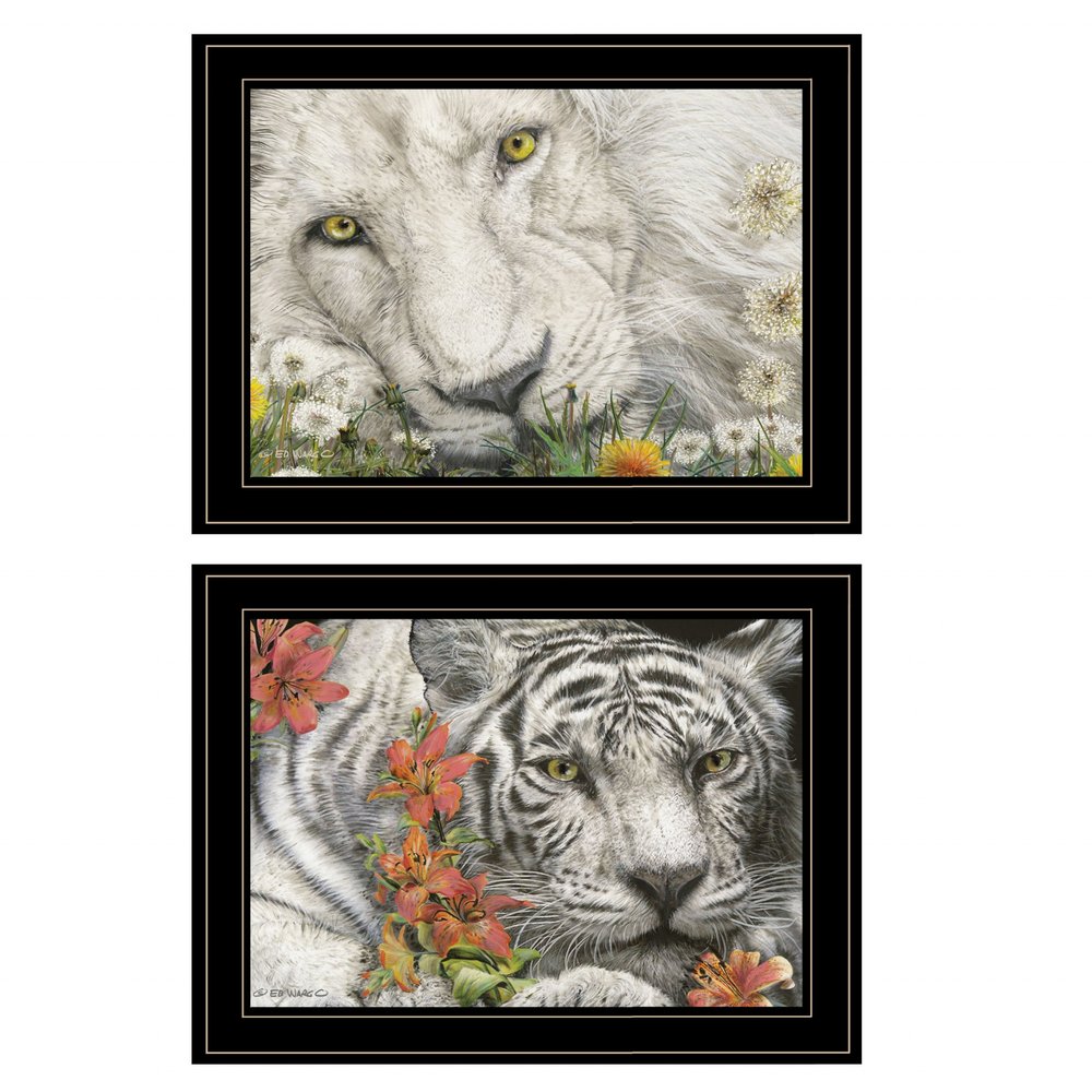 Set Of Two Tiger Lily Dandy Lion 2 Black Framed Print Wall Art — view 1