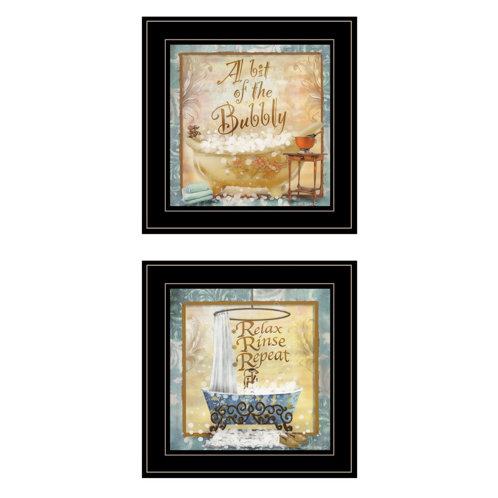 Set Of Two A Bit of Bubbly 2 Black Framed Print Bathroom Wall Art — view 1