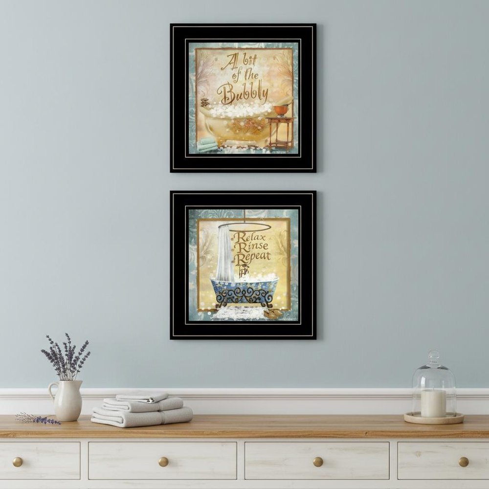 Set Of Two A Bit of Bubbly 2 Black Framed Print Bathroom Wall Art — view 3