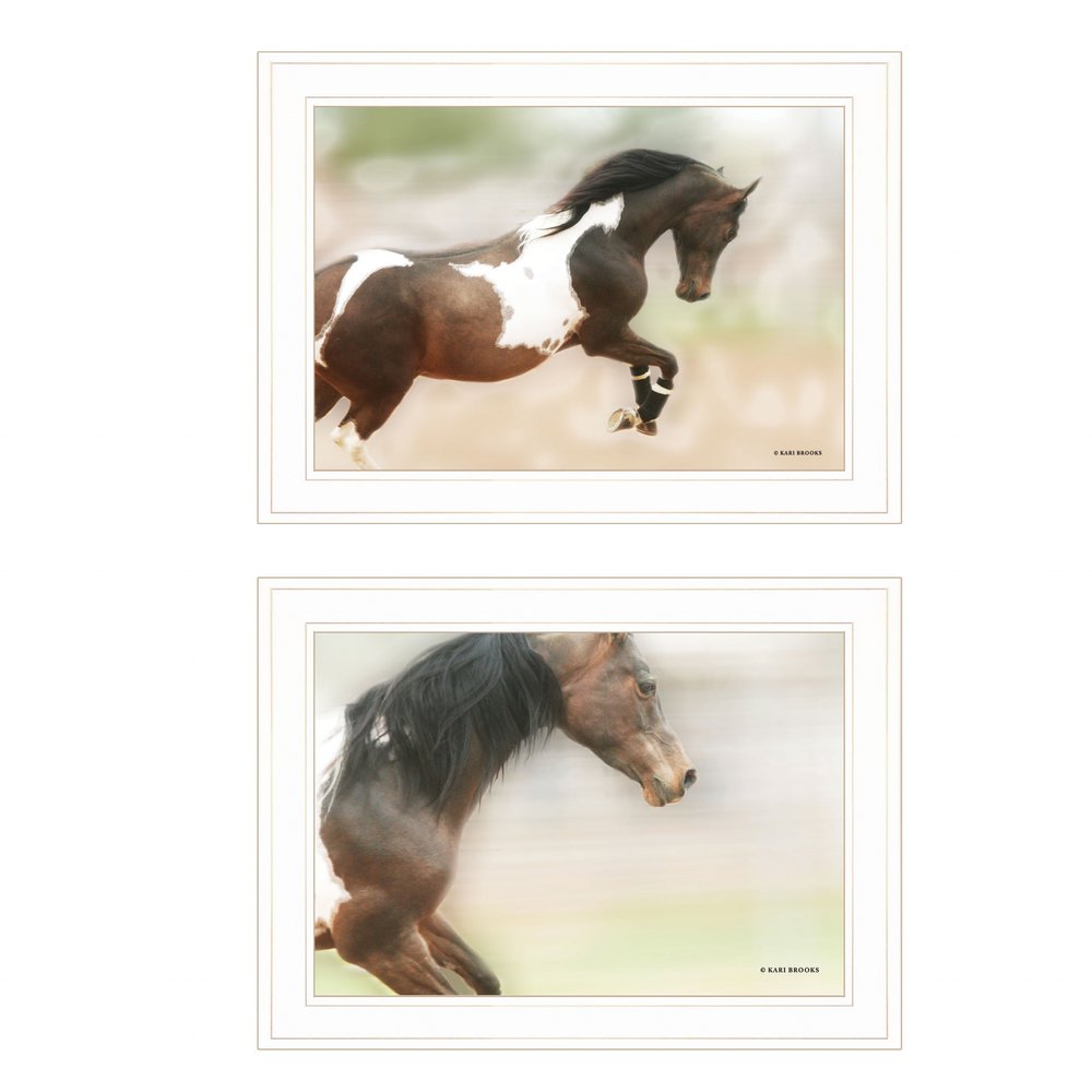 Set Of Two Wild Horses White Framed Print Wall Art — view 1