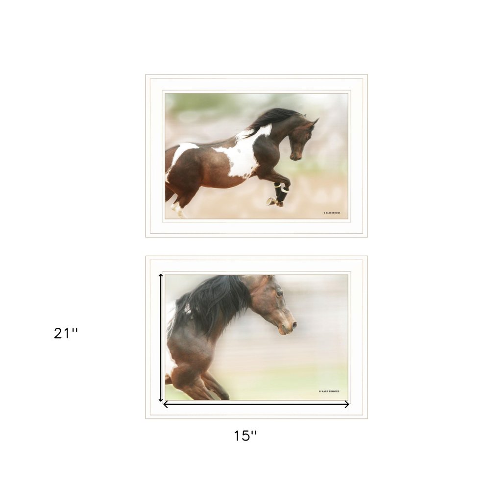 Set Of Two Wild Horses White Framed Print Wall Art — view 3