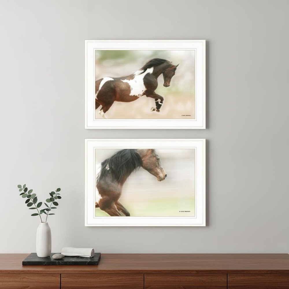Set Of Two Wild Horses White Framed Print Wall Art — view 4