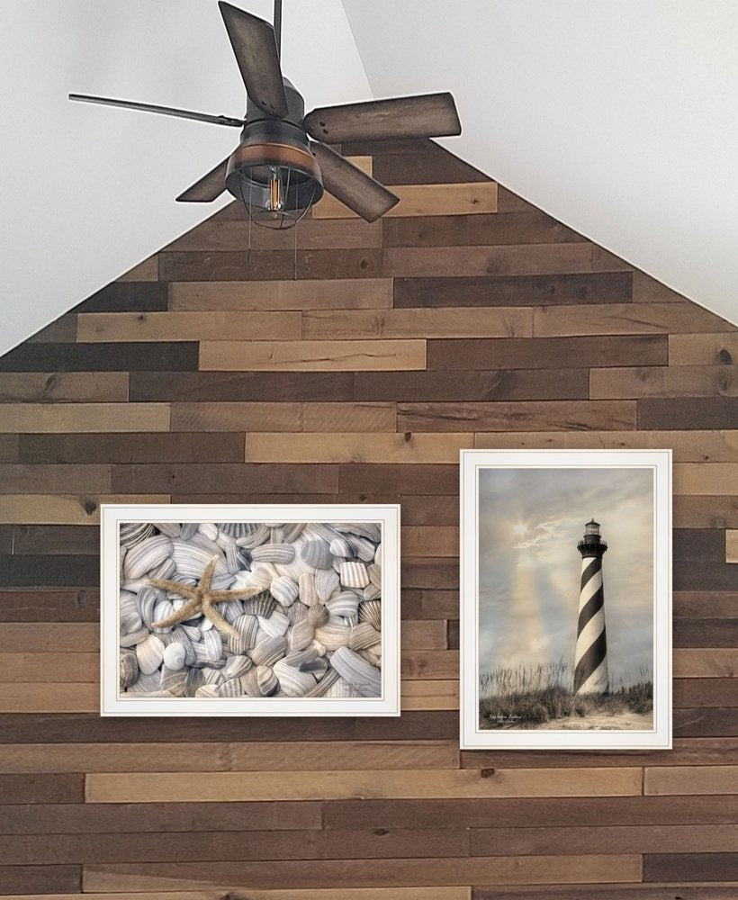 Set Of Two Cape Hatteras Lighthouse and Sea Shells 3 White Framed Print Wall Art — view 2