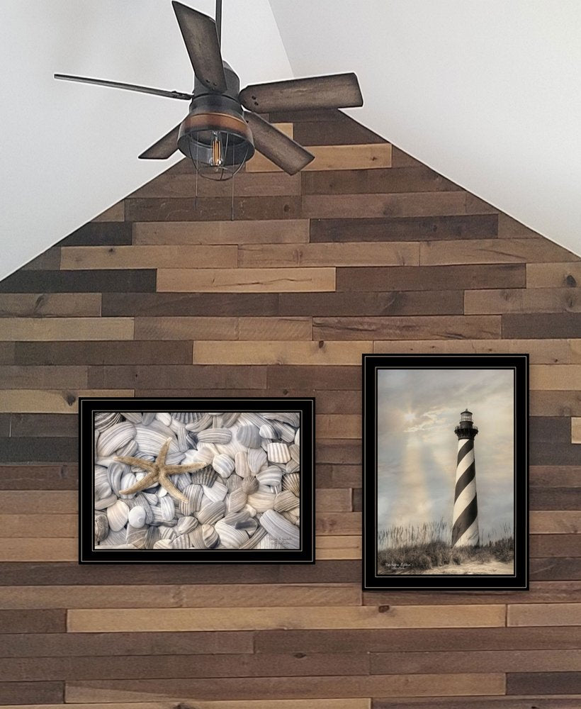 Set Of Two Cape Hatteras Lighthouse and Sea Shells 4 Black Framed Print Wall Art — view 2