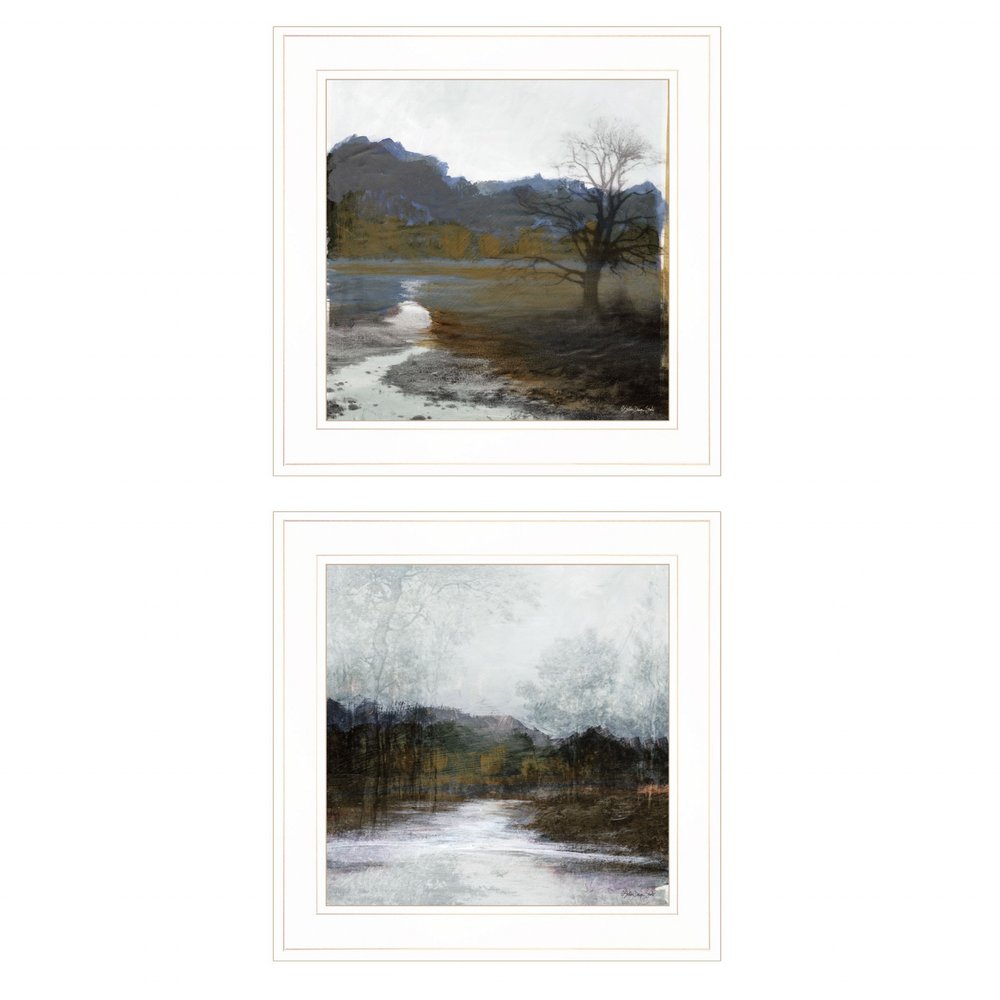 Set Of Two Winter Landscape 1 White Framed Print Wall Art — view 1