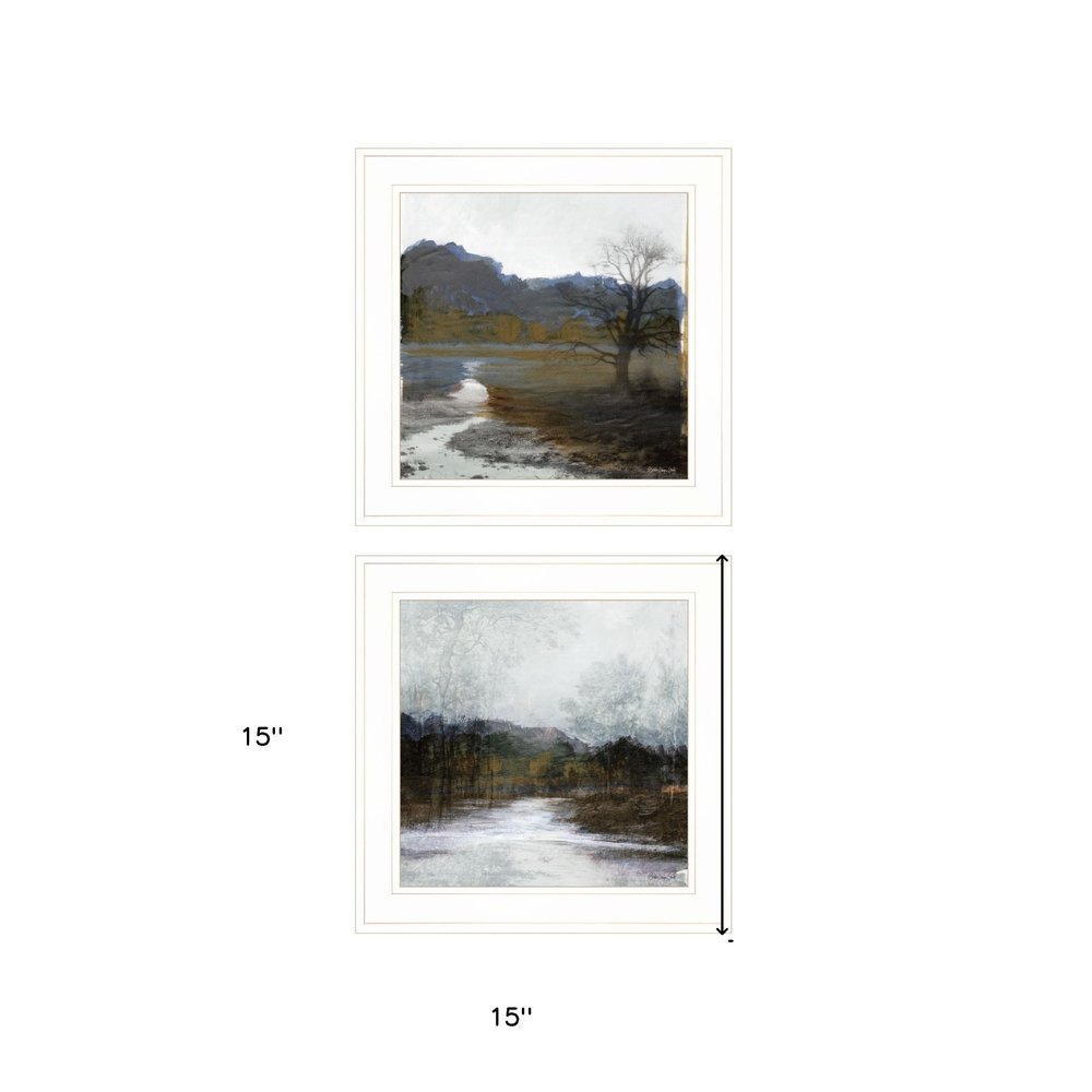 Set Of Two Winter Landscape 1 White Framed Print Wall Art — view 3