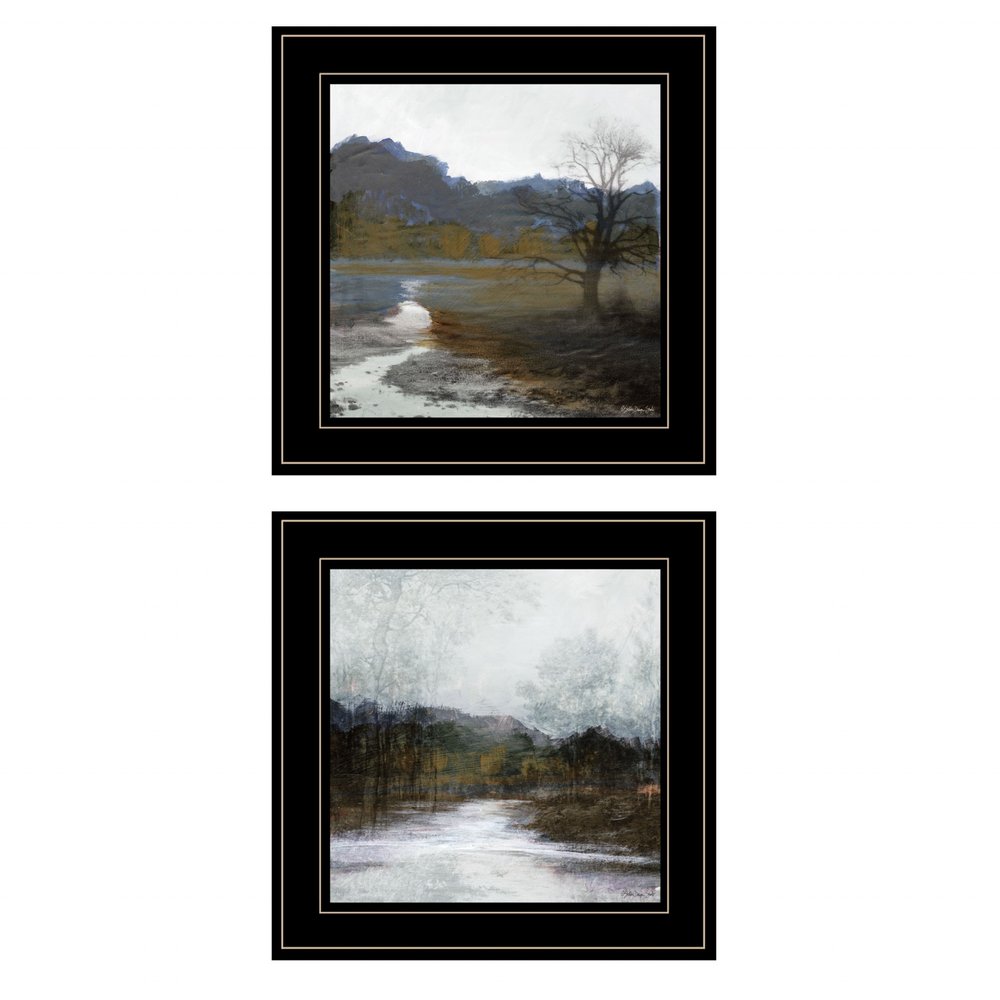Set Of Two Winter Landscape 2 Black Framed Print Wall Art — view 1