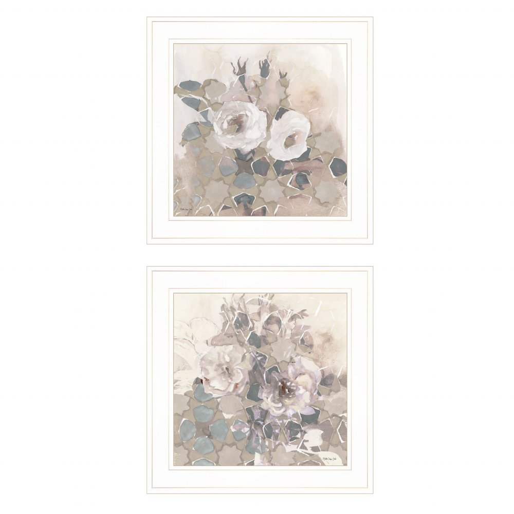 Set Of Two Transitional Blooms 1 White Framed Print Wall Art — view 1