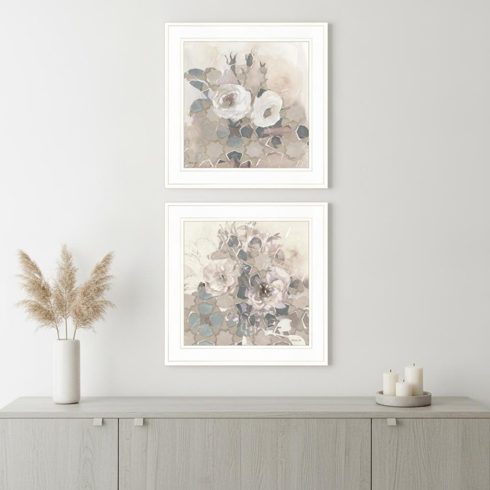 Set Of Two Transitional Blooms 1 White Framed Print Wall Art — view 4