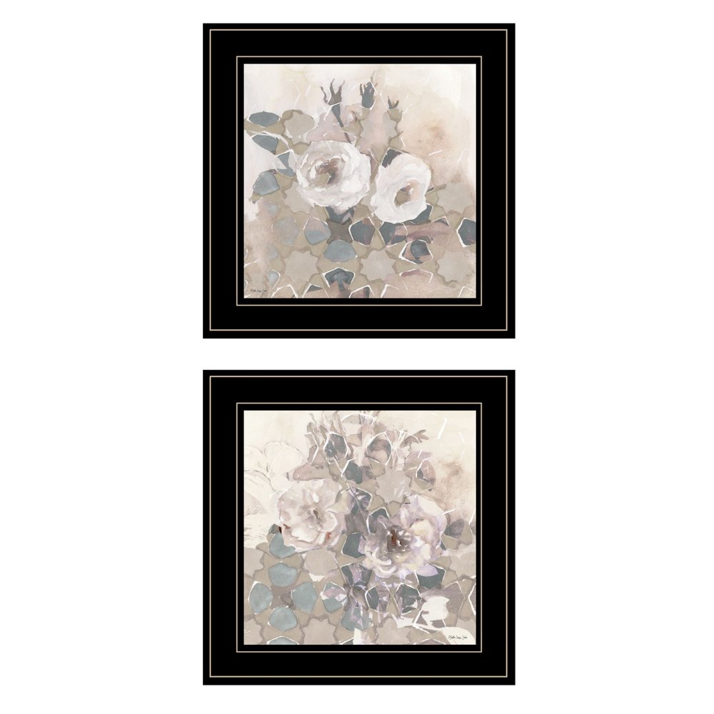Set Of Two Transitional Blooms 2 Black Framed Print Wall Art — view 1