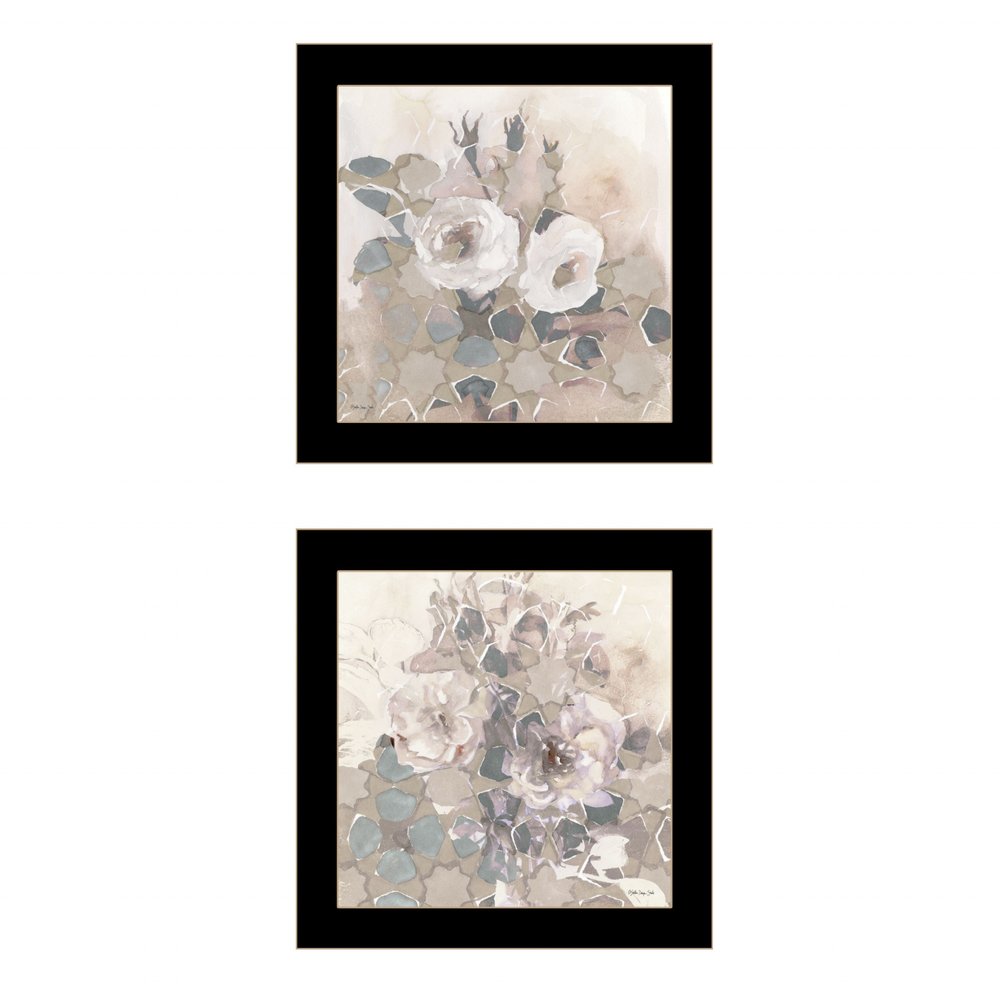 Set Of Two Transitional Blooms 3 Black Framed Print Wall Art — view 1