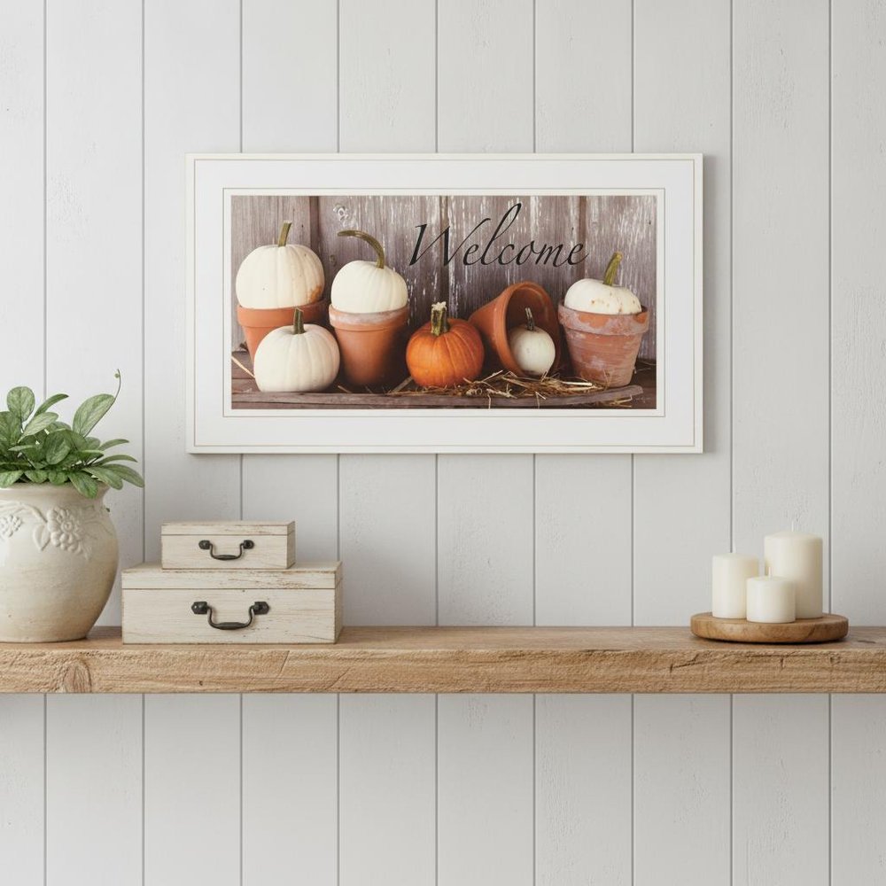 Welcome Pumpkin Shelf 1 White Framed Print Wall Art — view 1