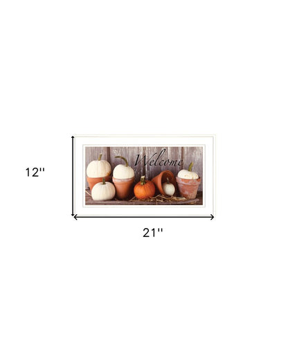 Welcome Pumpkin Shelf 1 White Framed Print Wall Art HomeRoots