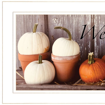 Welcome Pumpkin Shelf 1 White Framed Print Wall Art HomeRoots