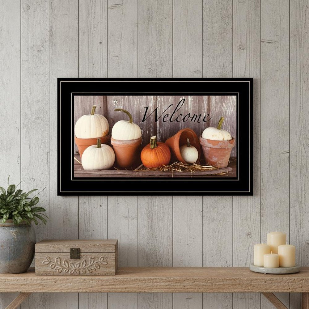 Welcome Pumpkin Shelf 2 Black Framed Print Wall Art — view 5
