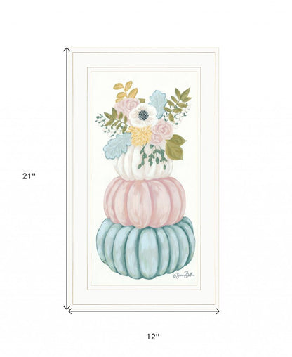 Floral Pumpkins White Framed Print Wall Art