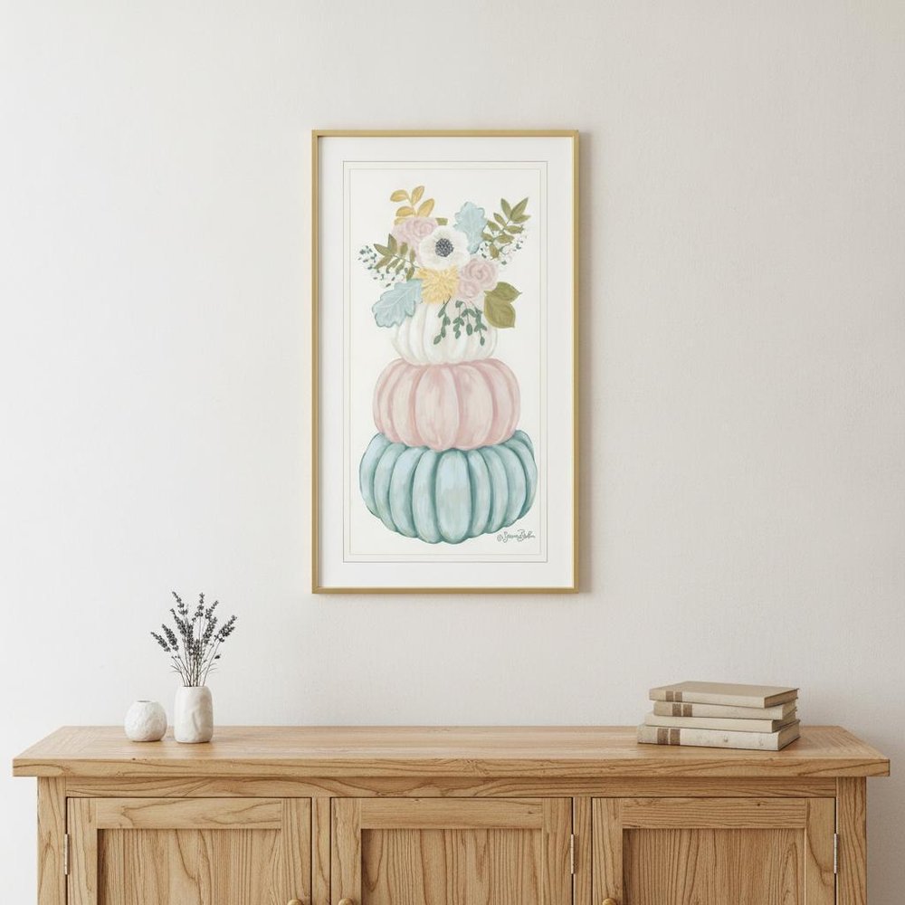 Floral Pumpkins White Framed Print Wall Art — view 4