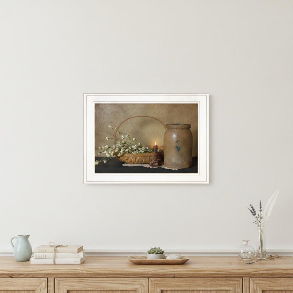 Basket of Flowers 1 White Framed Print Wall Art — view 1