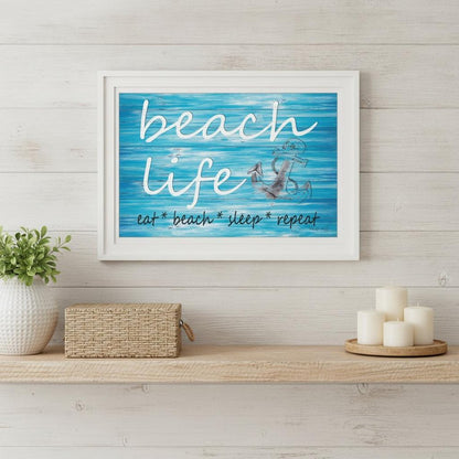 Beach Life 1 White Framed Print Wall Art