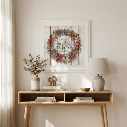 Gathered Around the Tree 1 White Framed Print Wall Art