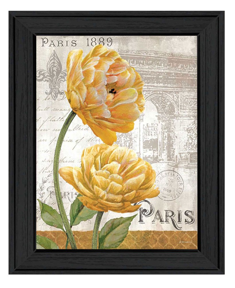 Golden Flowers Black Framed Print Wall Art — view 1