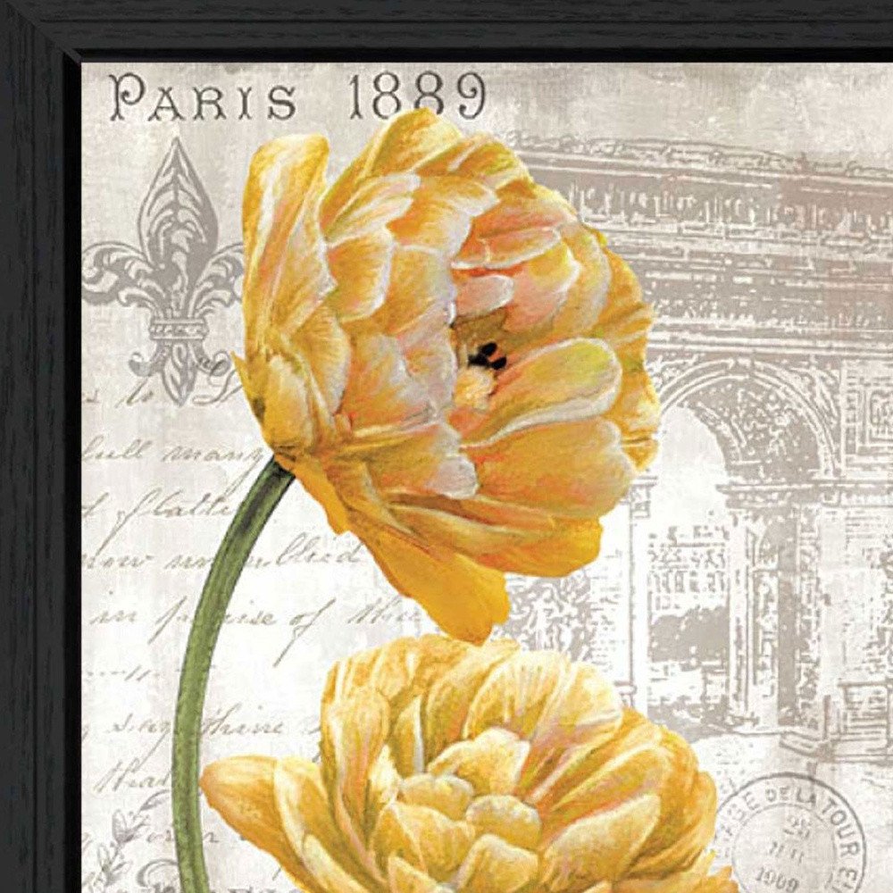 Golden Flowers Black Framed Print Wall Art — view 3
