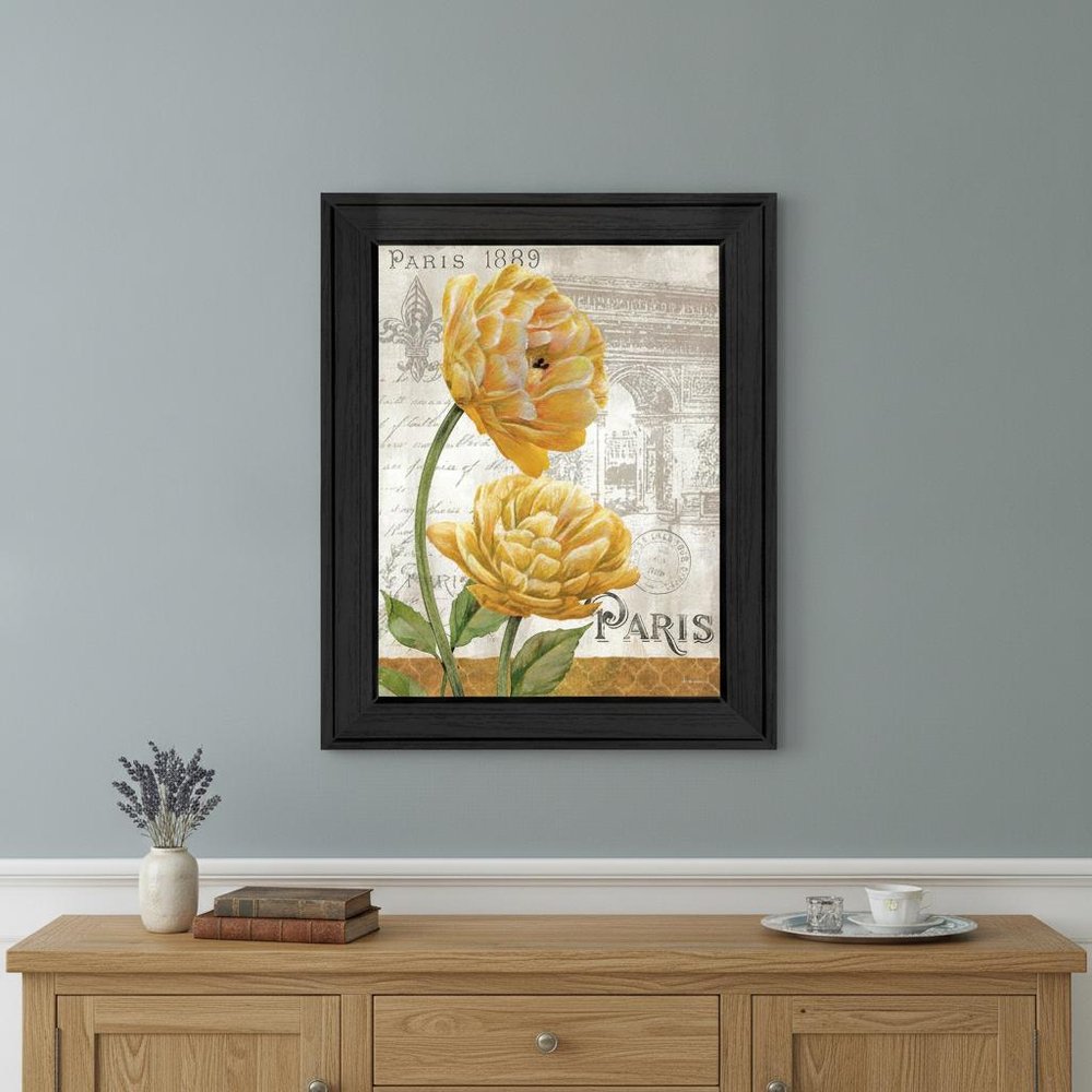 Golden Flowers Black Framed Print Wall Art — view 4