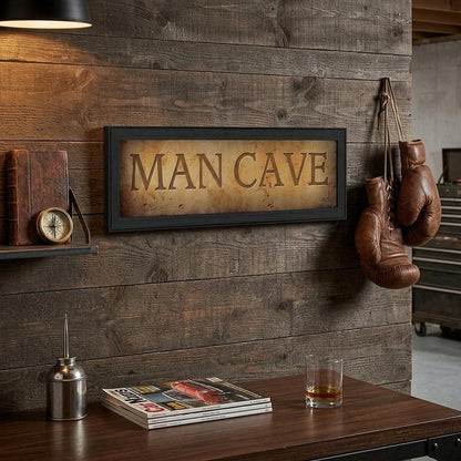 9" x 21" Man Cave Black Framed Print Wall Art HomeRoots