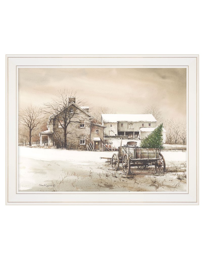 Bringing Home the Tree 2 White Framed Print Wall Art — view 1