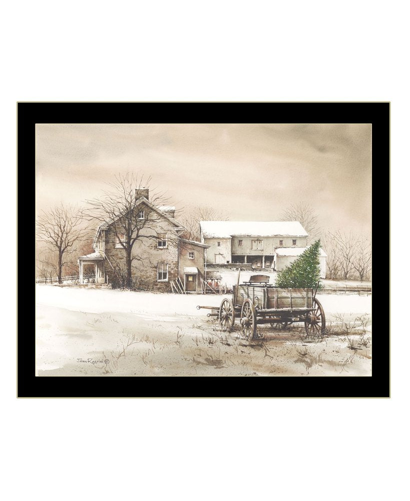 Bringing Home the Tree 3 Black Framed Print Wall Art — view 2