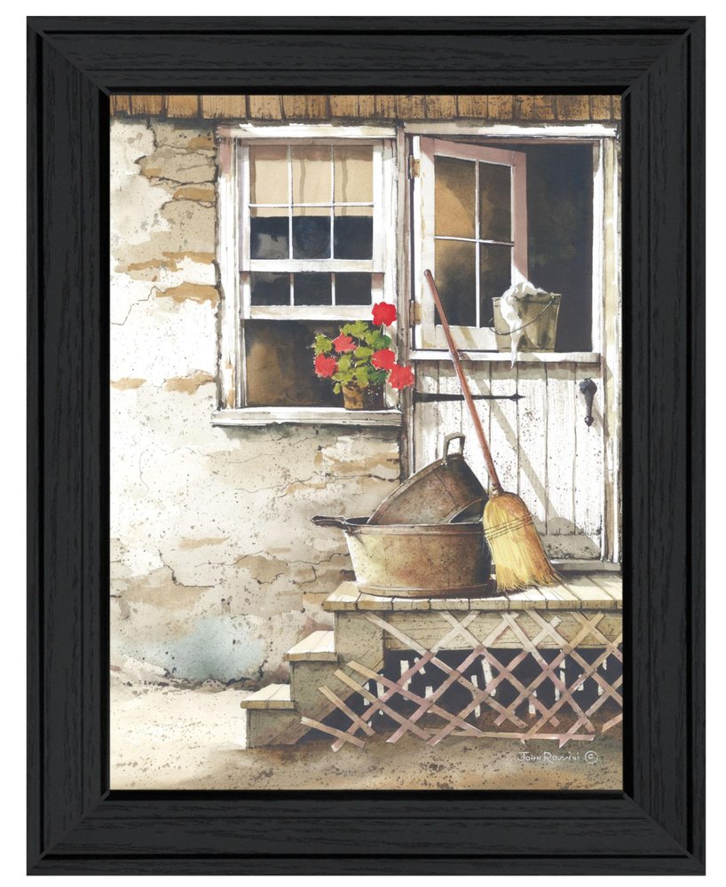 Cleaning Day Black Framed Print Bathroom Wall Art — view 1