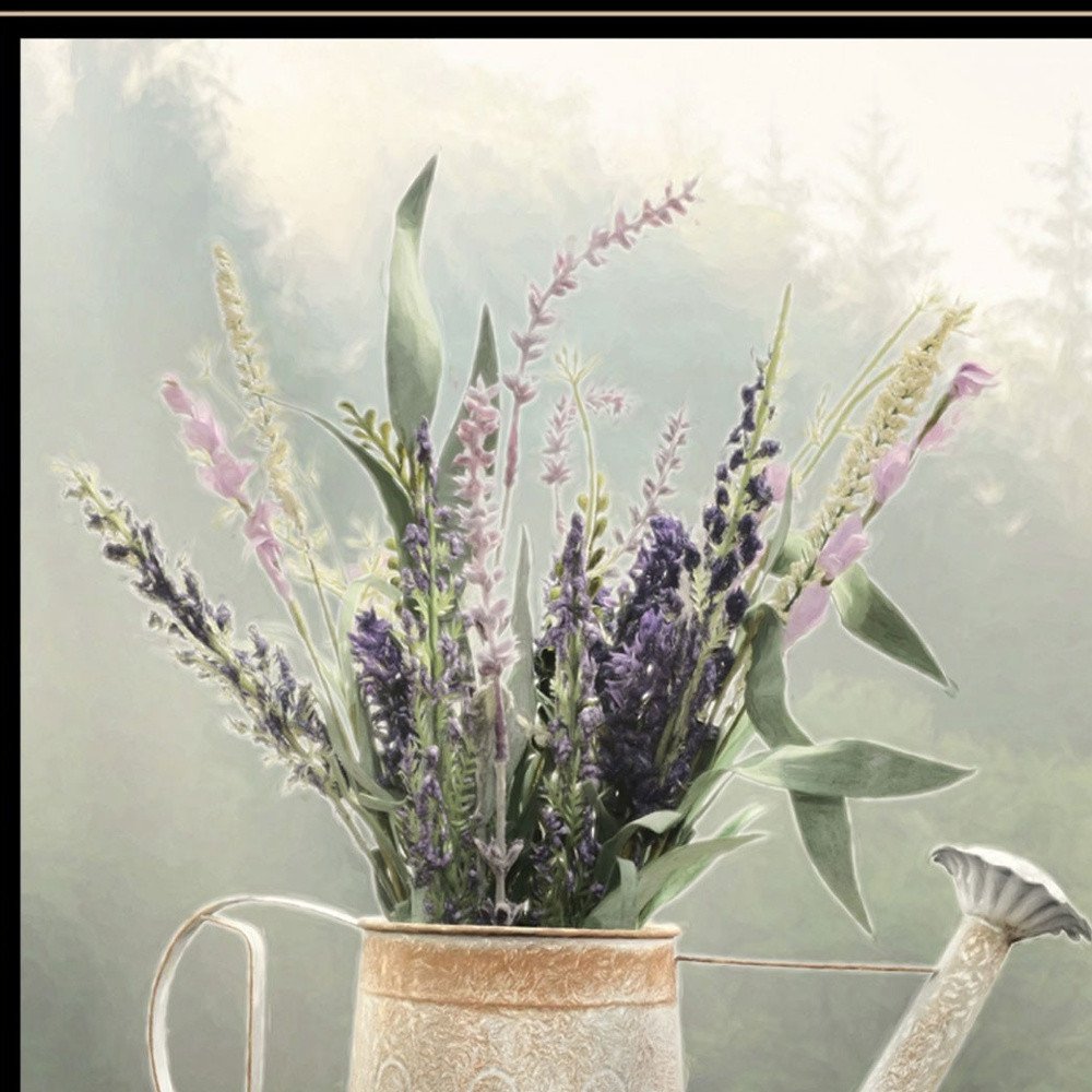 Lavender Watering Can 1 Black Framed Wall Art — view 3
