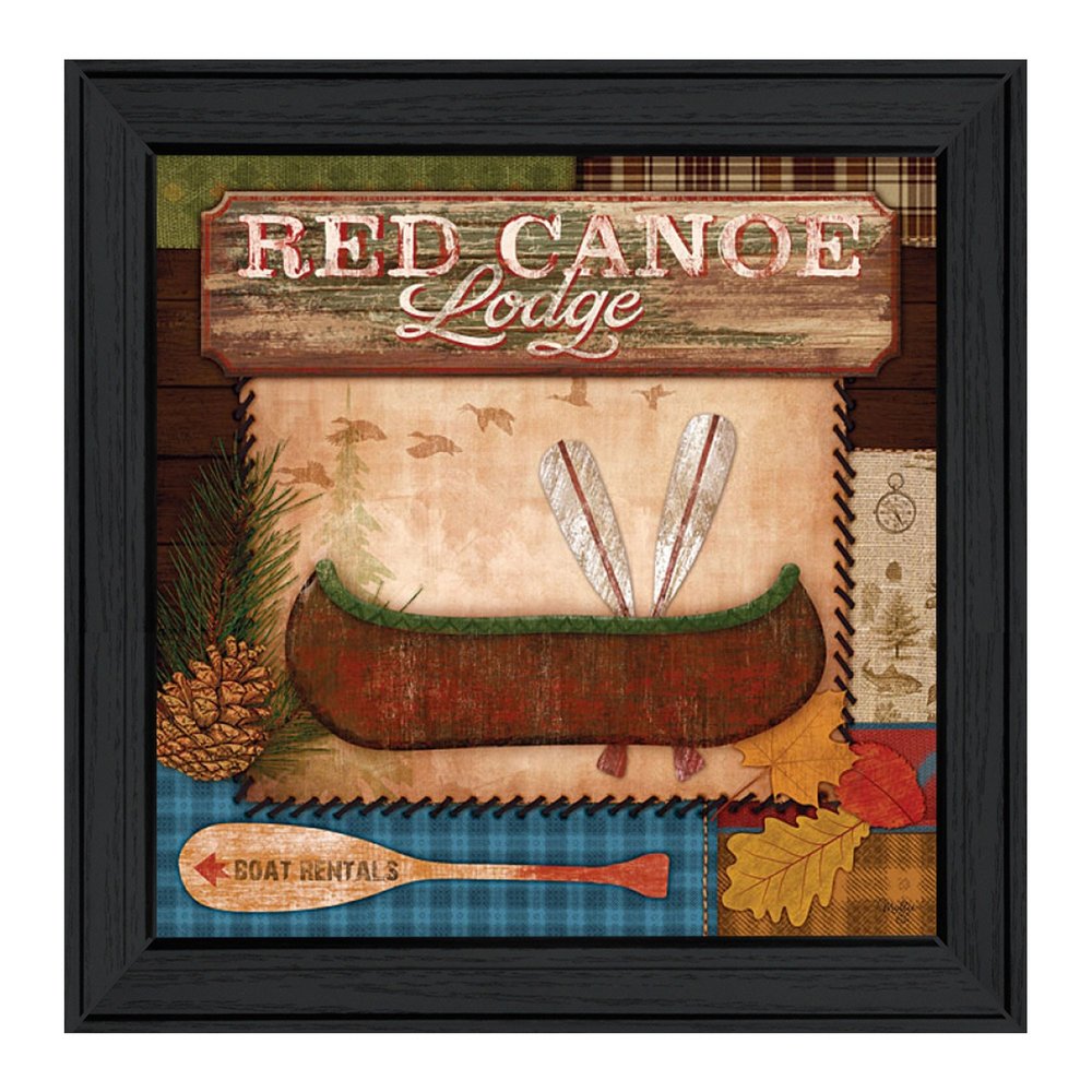 Red Canoe Lodge 2 Black Framed Print Wall Art — view 1