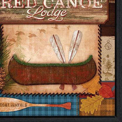 Red Canoe Lodge 2 Black Framed Print Wall Art HomeRoots