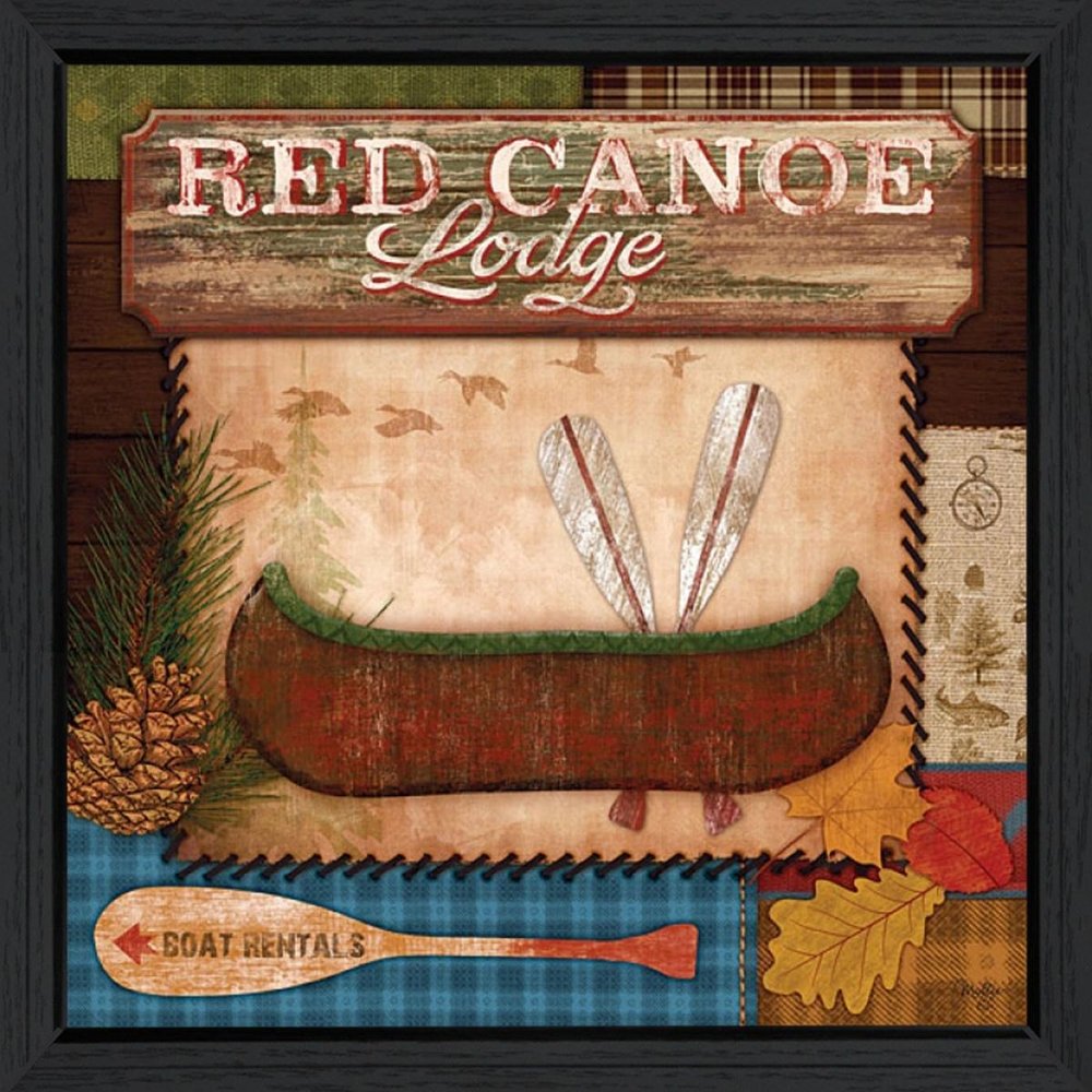 Red Canoe Lodge 2 Black Framed Print Wall Art HomeRoots
