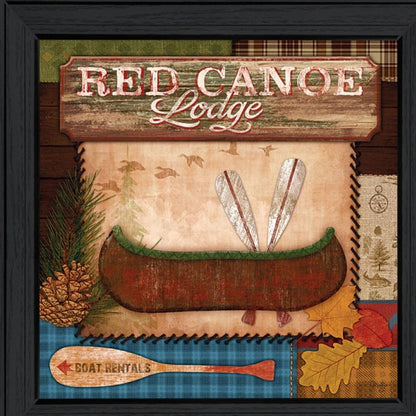 Red Canoe Lodge 2 Black Framed Print Wall Art HomeRoots