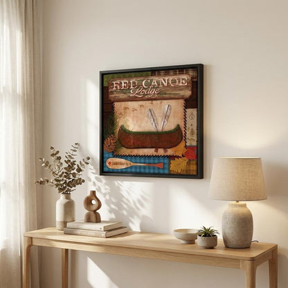 Red Canoe Lodge 2 Black Framed Print Wall Art HomeRoots