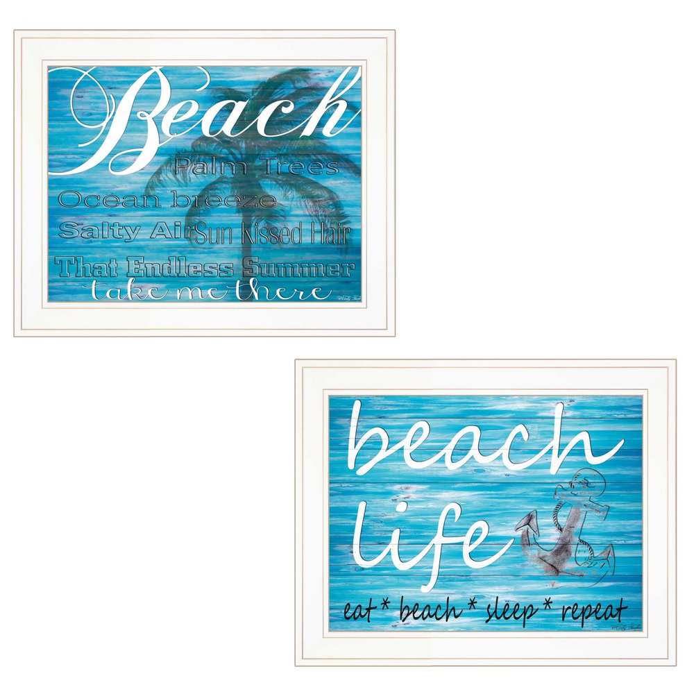 Set Of Two Beach Life 4 White Framed Print Wall Art HomeRoots