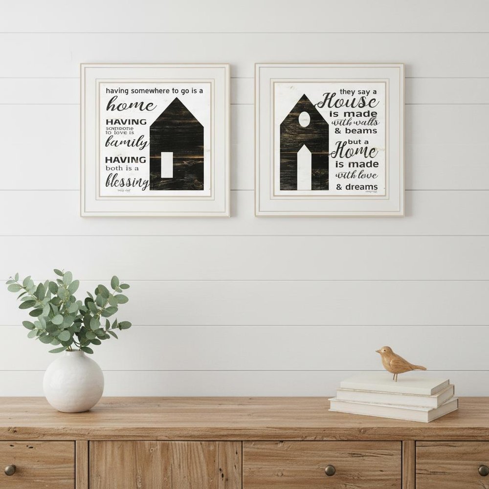 Set Of Two House or Blessing White Framed Print Wall Art HomeRoots