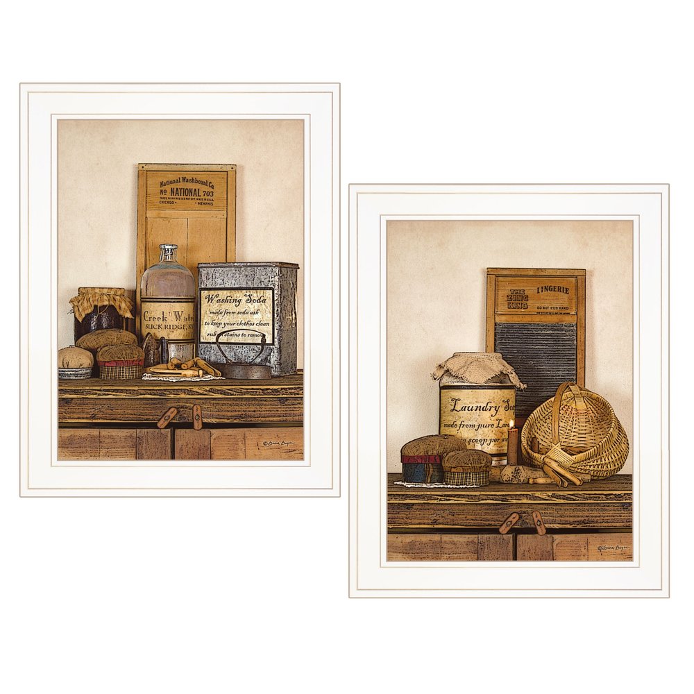 Set Of Two Creek Water Laundry White Framed Print Bathroom Wall Art — view 1