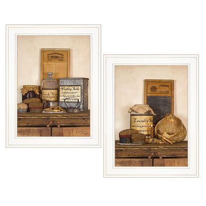 Set Of Two Creek Water Laundry White Framed Print Bathroom Wall Art HomeRoots