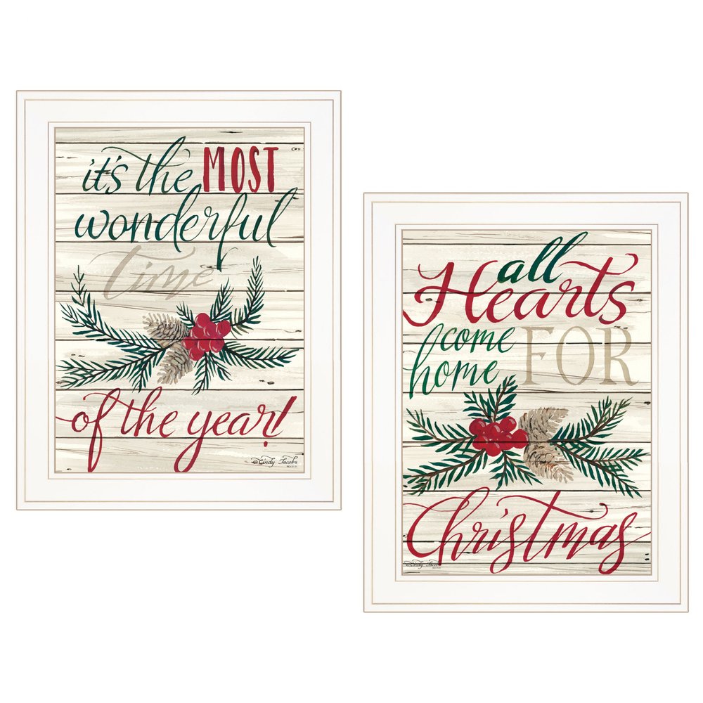 Set Of Two All Hearts Come Home for Christmas 1 White Framed Print Wall Art HomeRoots