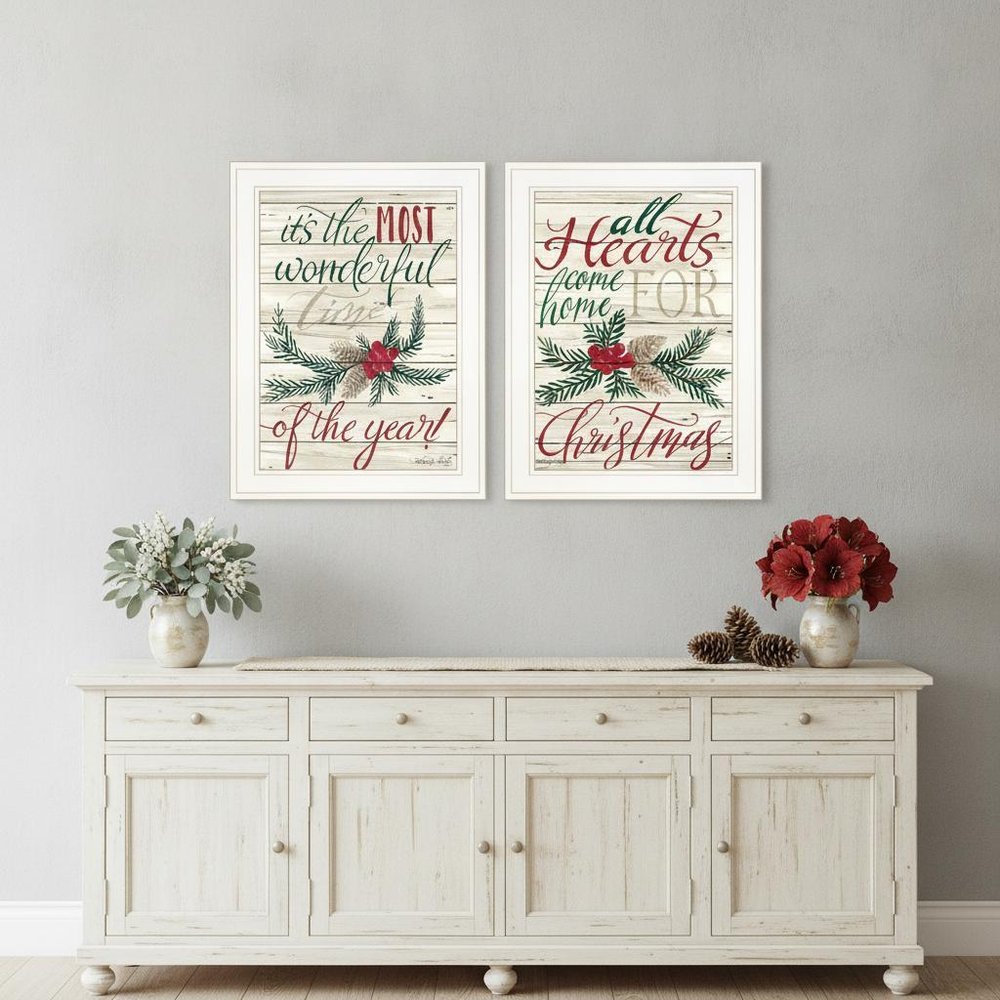 Set Of Two All Hearts Come Home for Christmas 1 White Framed Print Wall Art HomeRoots