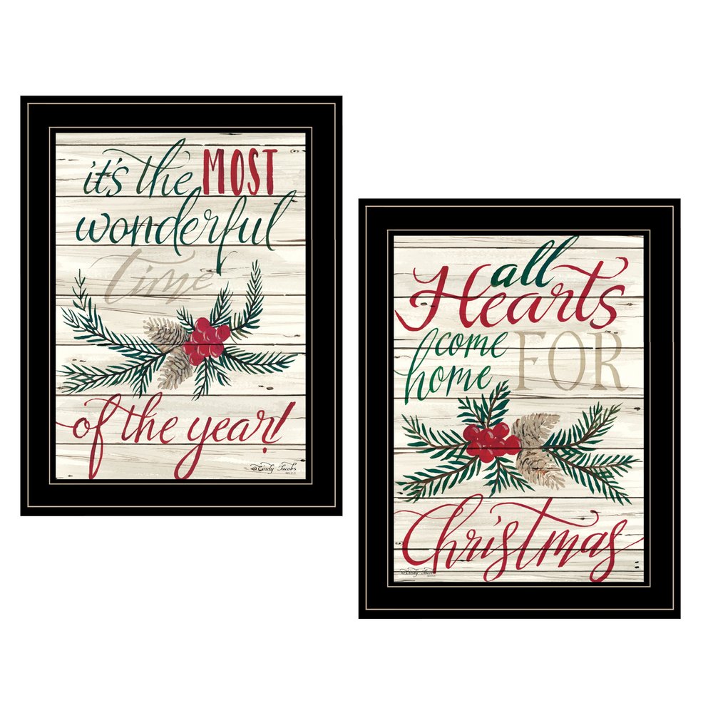 Set Of Two All Hearts Come Home for Christmas 2 Black Framed Print Wall Art HomeRoots