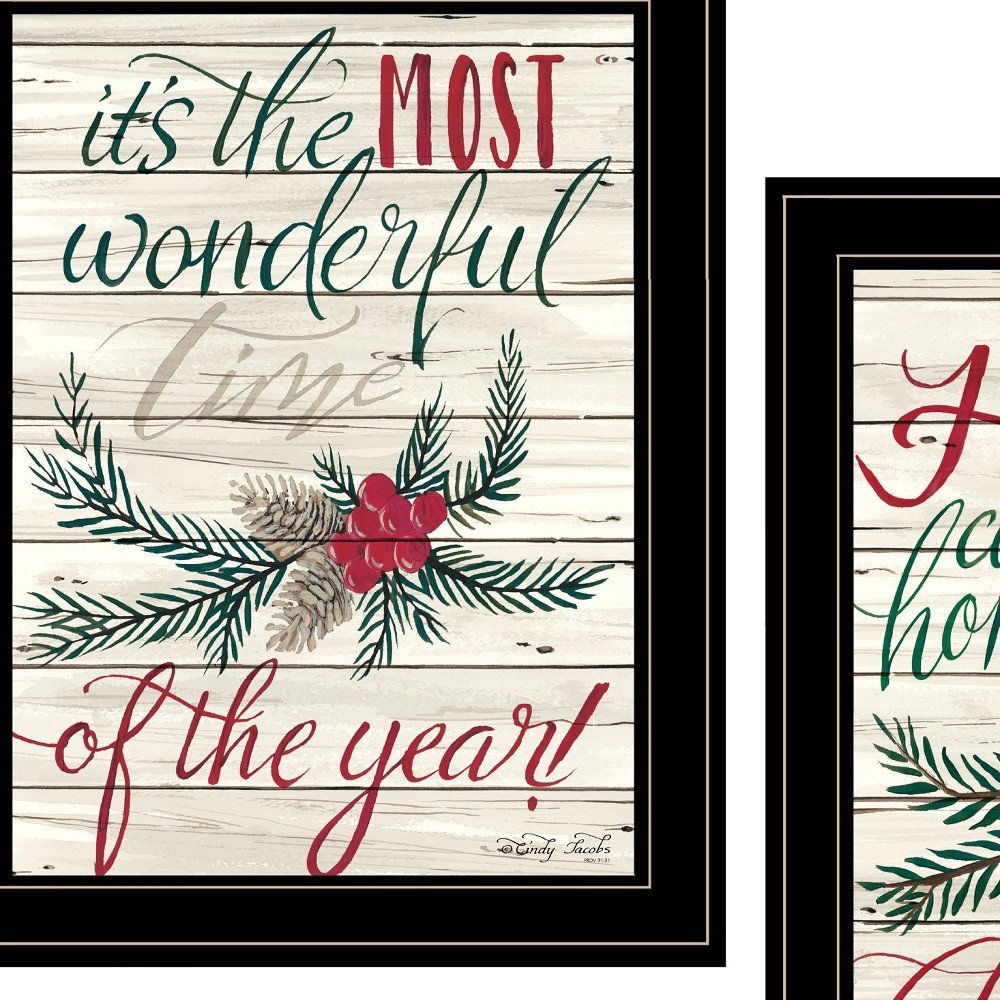 Set Of Two All Hearts Come Home for Christmas 2 Black Framed Print Wall Art HomeRoots