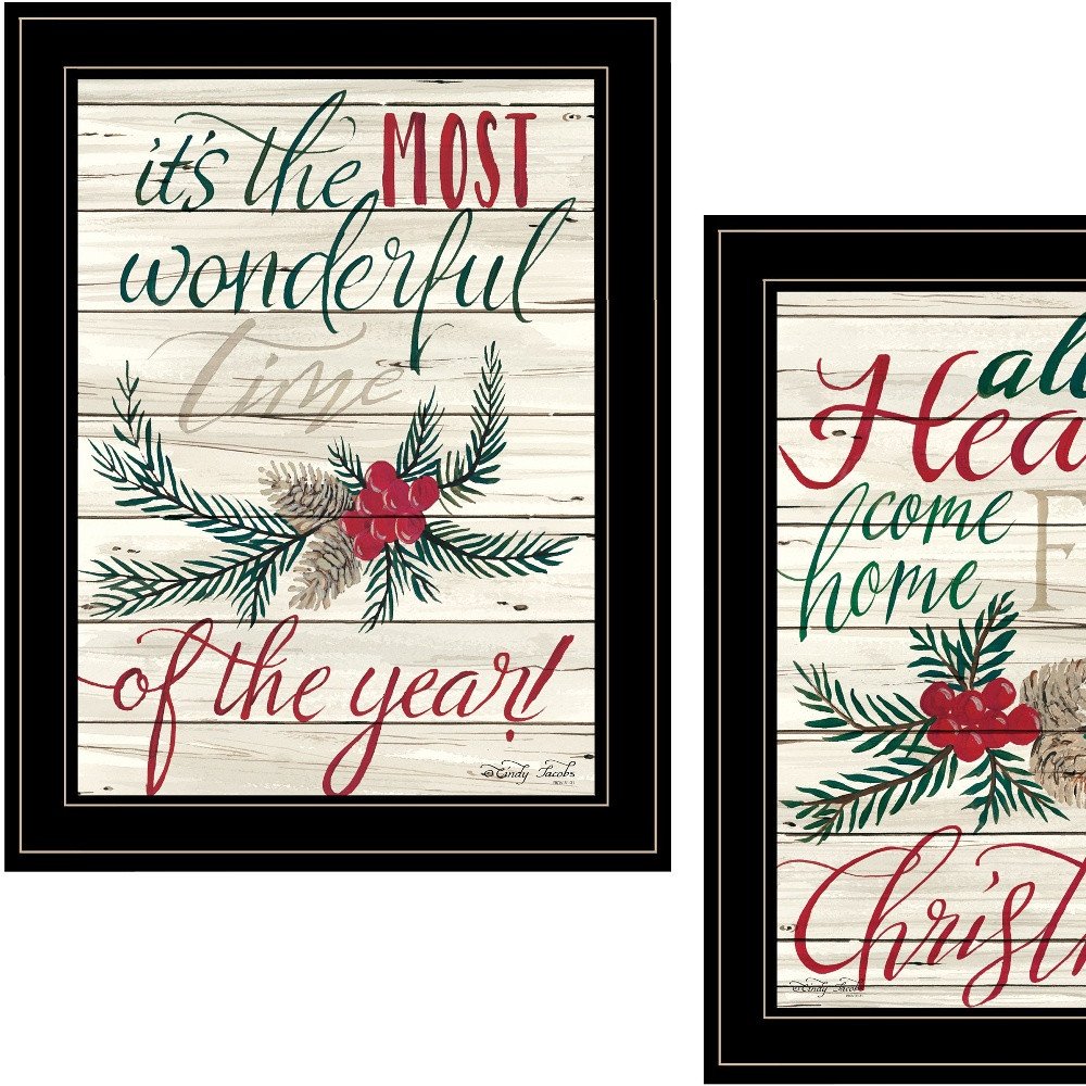 Set Of Two All Hearts Come Home for Christmas 2 Black Framed Print Wall Art HomeRoots