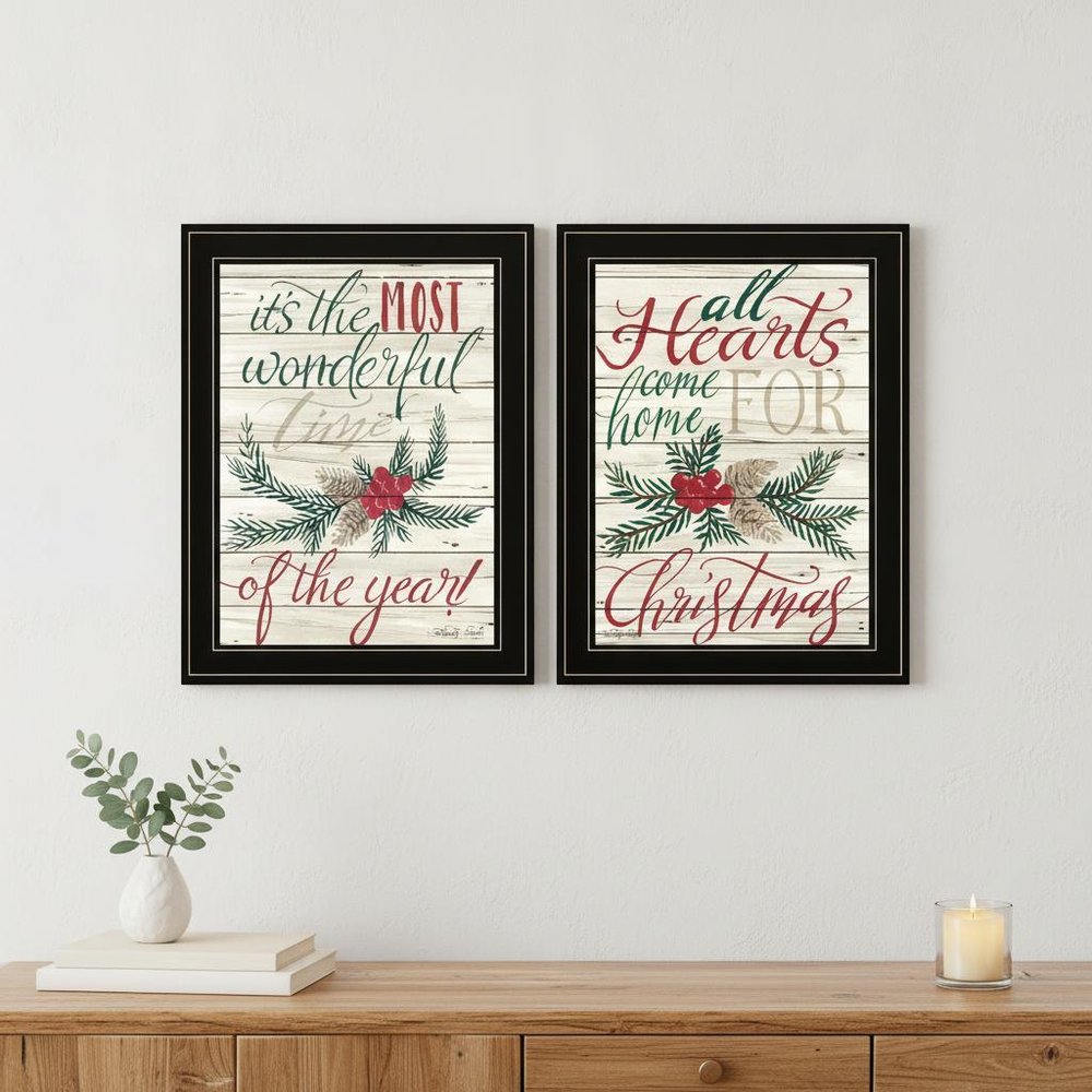 Set Of Two All Hearts Come Home for Christmas 2 Black Framed Print Wall Art HomeRoots