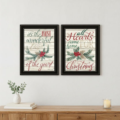 Set Of Two All Hearts Come Home for Christmas 2 Black Framed Print Wall Art HomeRoots